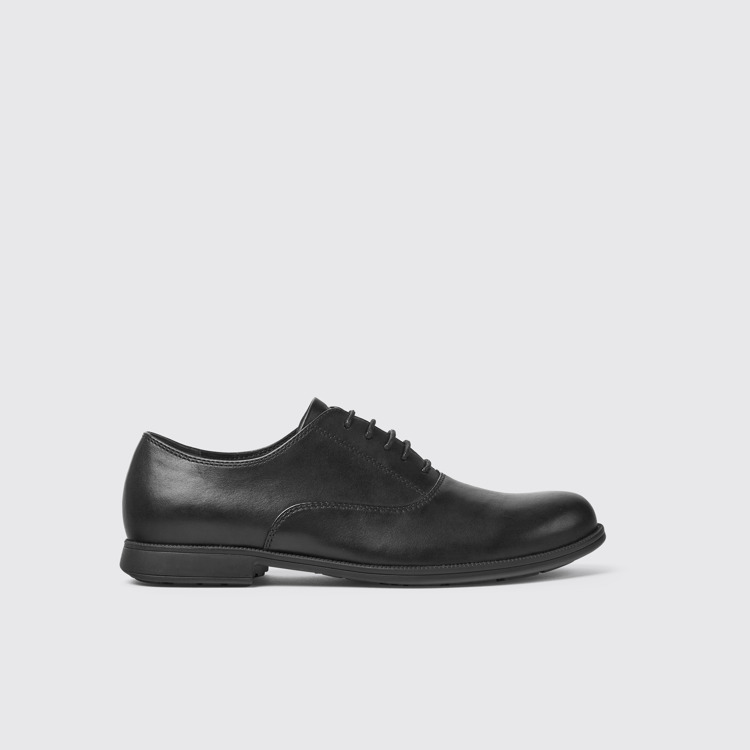 Side view of Mil Black leather lace-up shoes for women