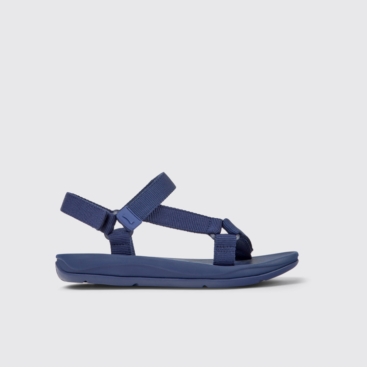 Side view of Match Blue textile sandals for women