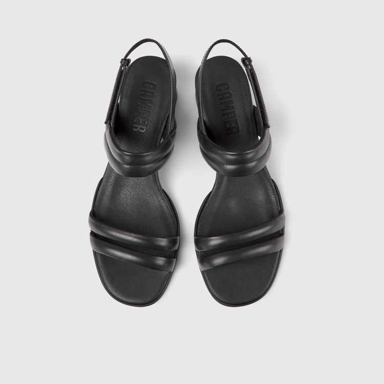 Overhead view of Katie Black leather sandals for women