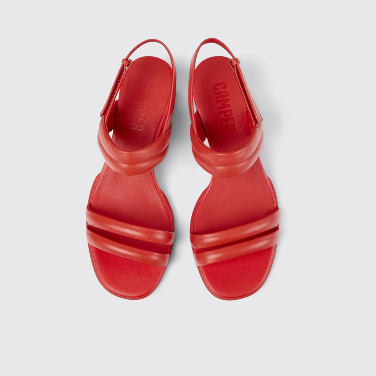 Overhead view of Katie Red leather sandals for women