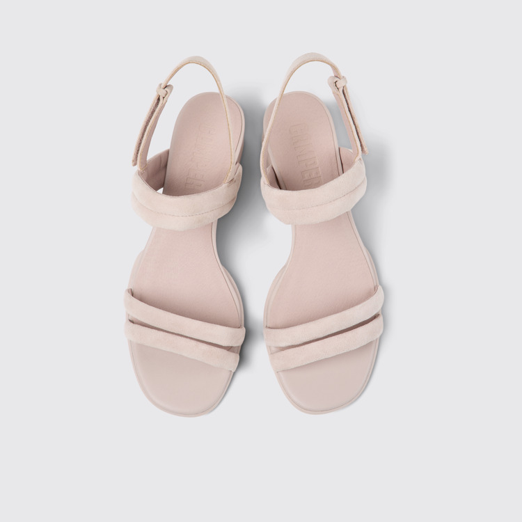 Overhead view of Katie Pink nubuck sandals for women