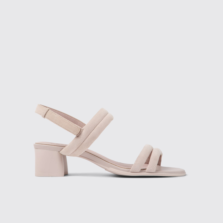 Side view of Katie Pink nubuck sandals for women