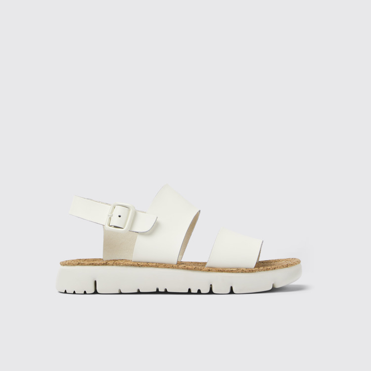 Side view of Oruga White leather sandals for women