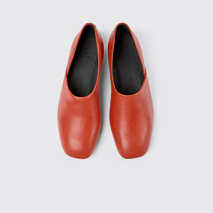 Overhead view of Casi Myra Red leather ballerinas for women