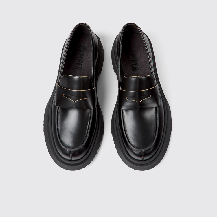 Overhead view of Walden Black leather loafers for women