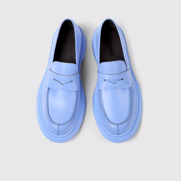 Overhead view of Walden Blue leather loafers for women