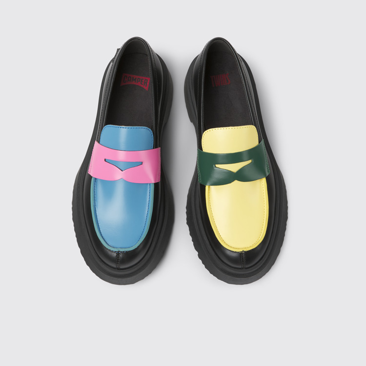 Overhead view of Twins Multicolored leather loafers for women