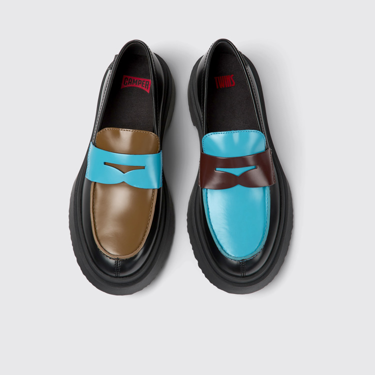 Overhead view of Twins Multicolored leather loafers for women