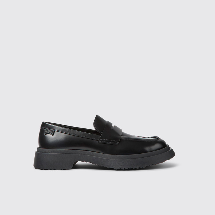 Side view of Walden Black Leather Moccasin Ballerinas for Women.