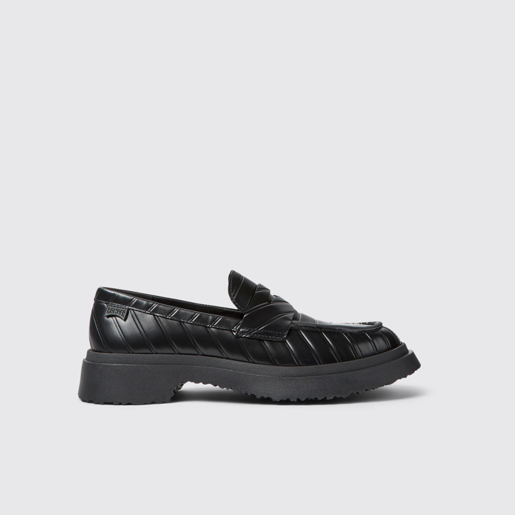 Side view of Twins Black leather loafers for women