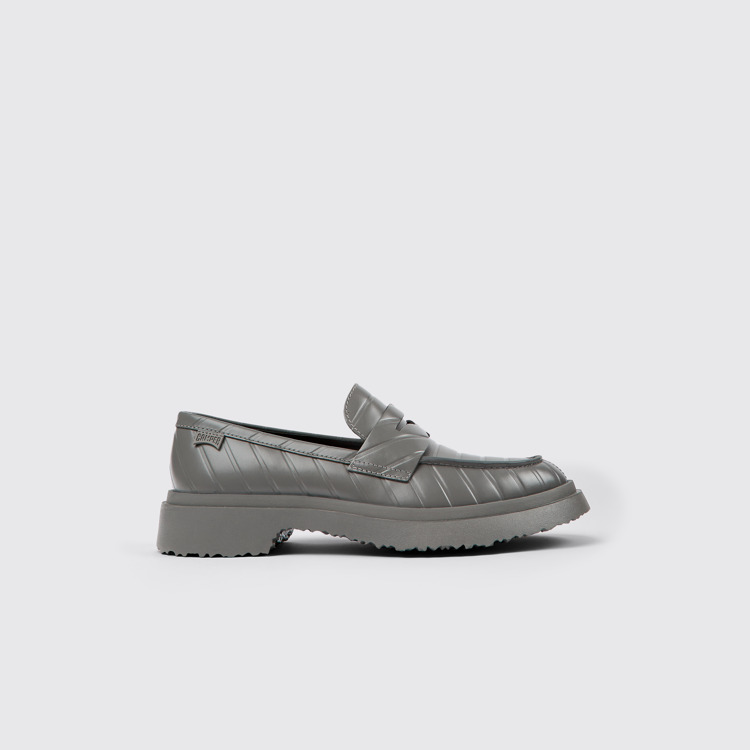 Side view of Twins Gray leather loafers for women