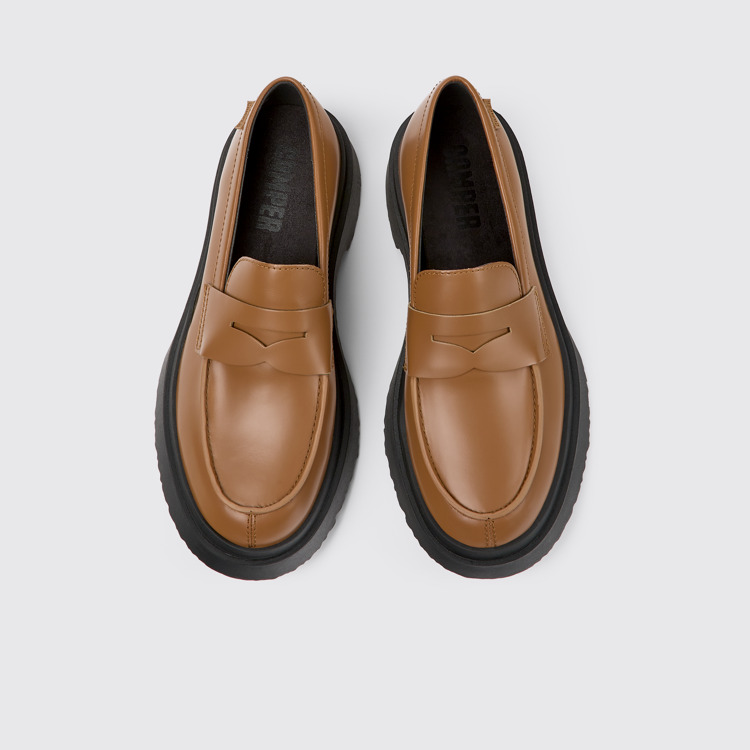 Overhead view of Walden Brown leather loafers for women