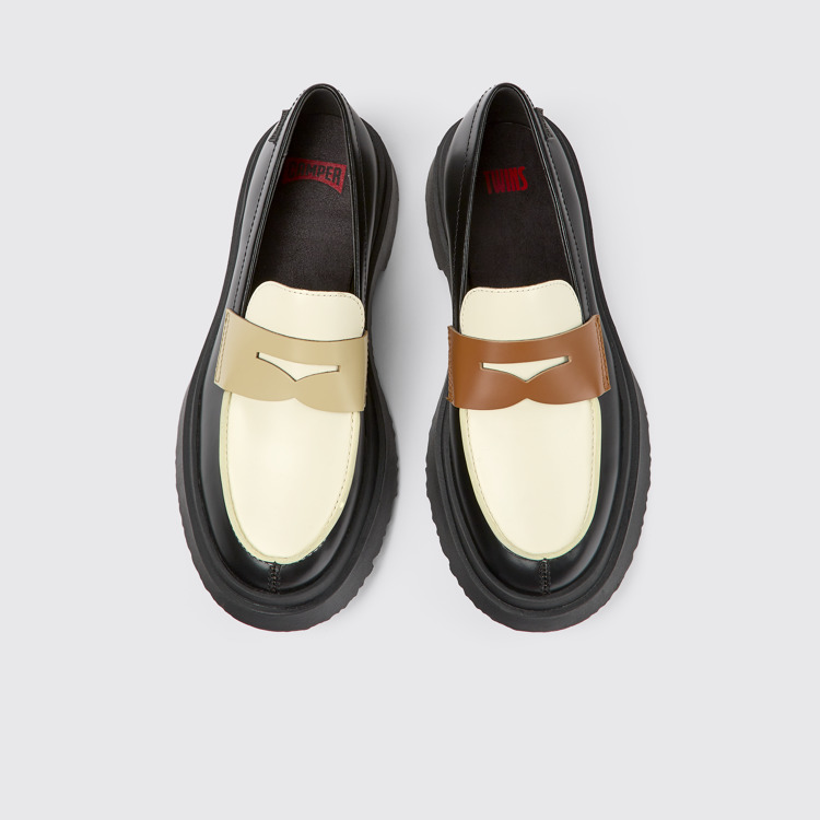 Overhead view of Twins Multicolored leather loafers for women