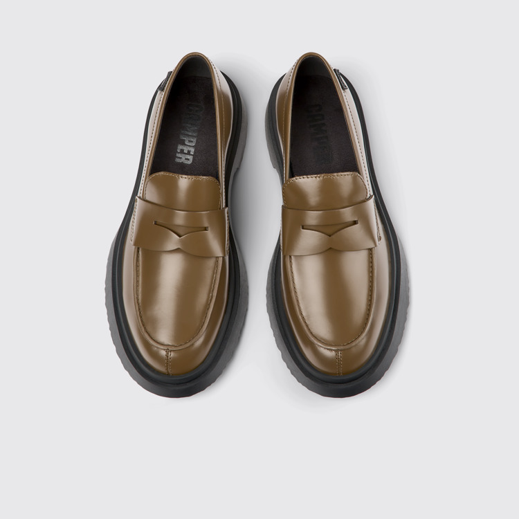 Overhead view of Walden Brown leather loafers for women