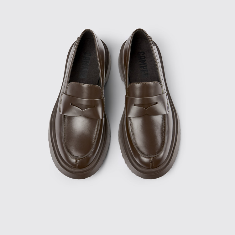 Overhead view of Walden Brown leather loafers for women