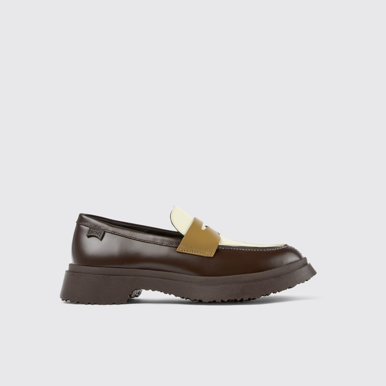 Side view of Twins Brown and white leather loafers for women