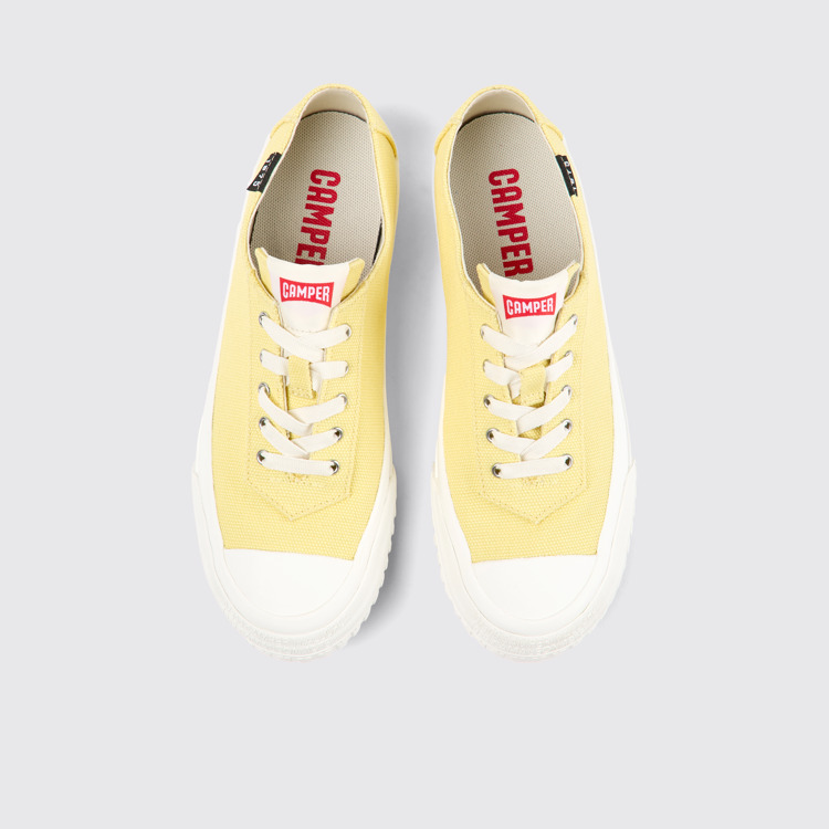 Overhead view of Camaleon Yellow recycled cotton sneakers for women