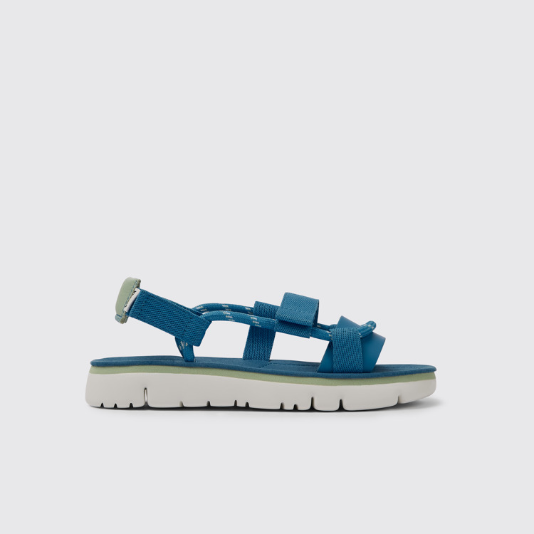 Side view of Oruga Blue and green leather sandals for women