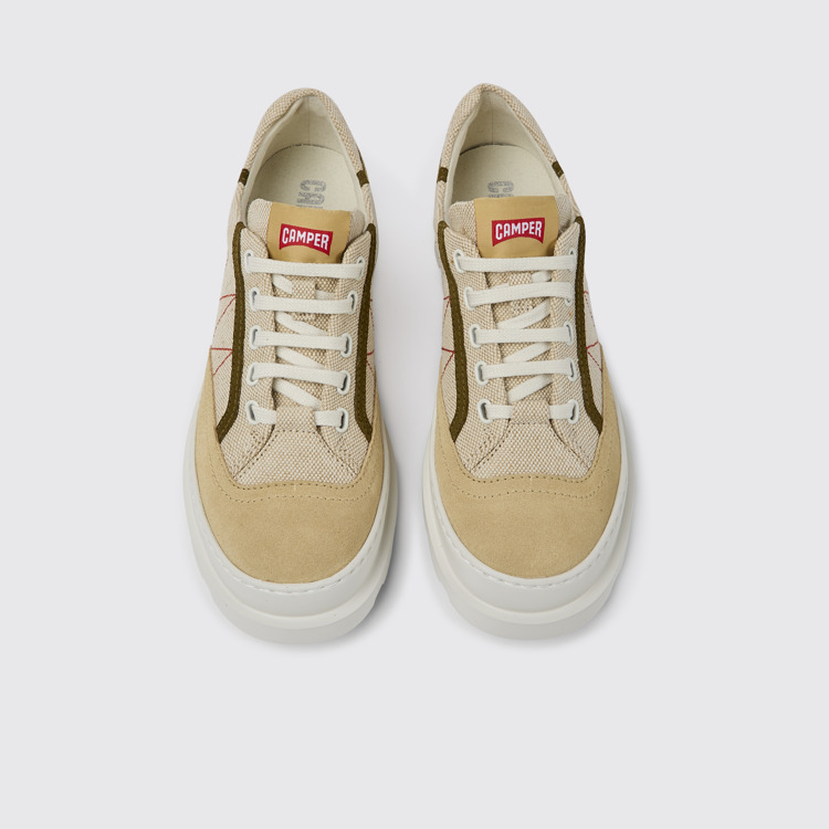 Overhead view of Brutus Beige and green sneakers for women