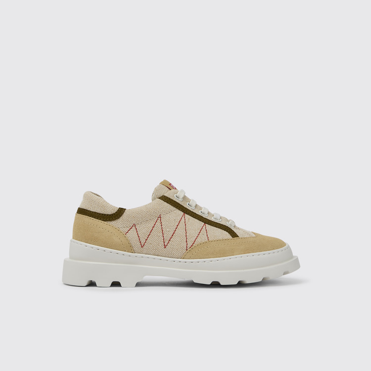 Side view of Brutus Beige and green sneakers for women