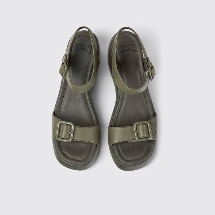 Overhead view of Kaah Green leather sandals for women