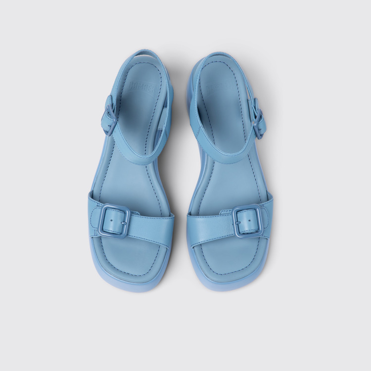 Overhead view of Kaah Blue leather sandals for women