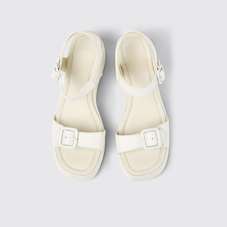 Overhead view of Kaah White leather sandals for women