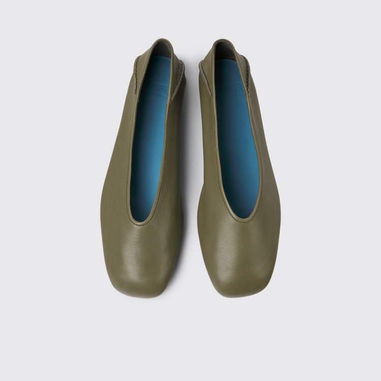 Overhead view of Casi Myra Green leather ballerinas for women