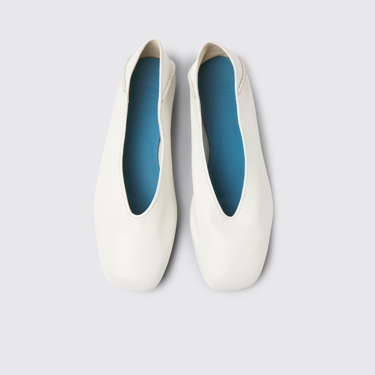 Overhead view of Casi Myra White leather ballerinas for women