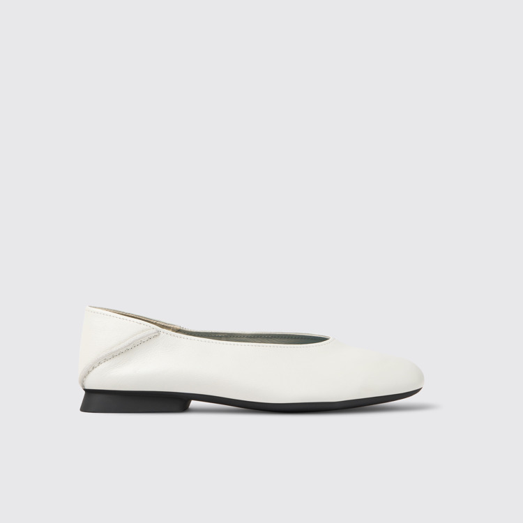 Side view of Casi Myra White leather ballerinas for women