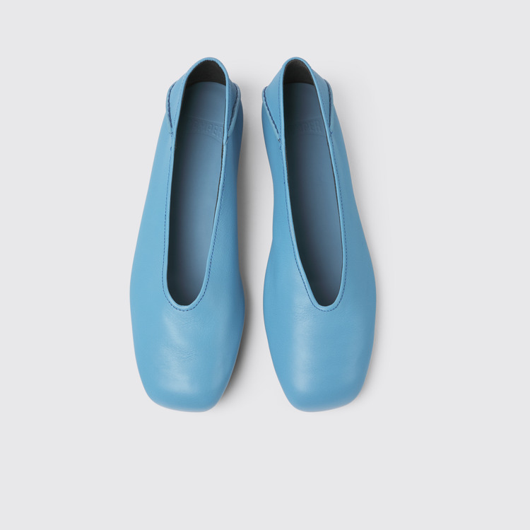 Overhead view of Casi Myra Blue leather ballerinas for women