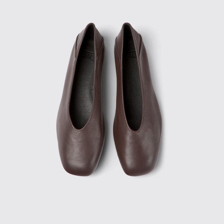 Overhead view of Casi Myra Brown leather ballerinas for women