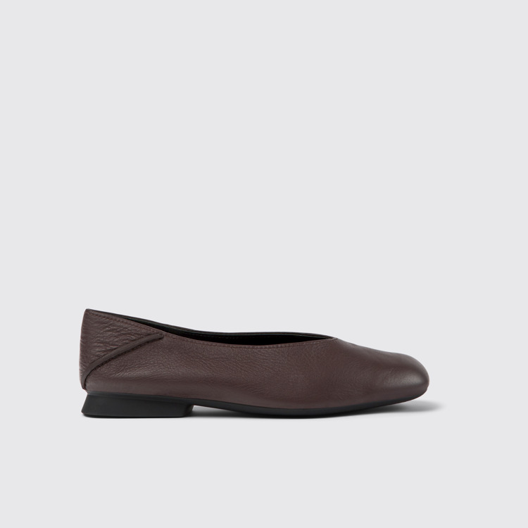 Side view of Casi Myra Brown leather ballerinas for women