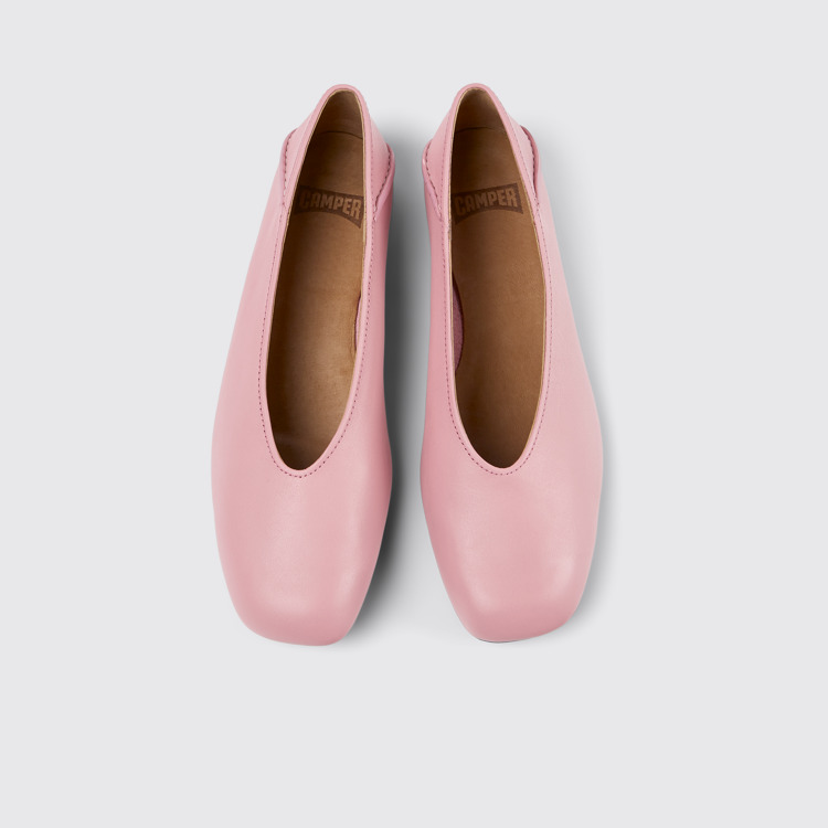 Overhead view of Casi Myra Pink leather ballerinas for women