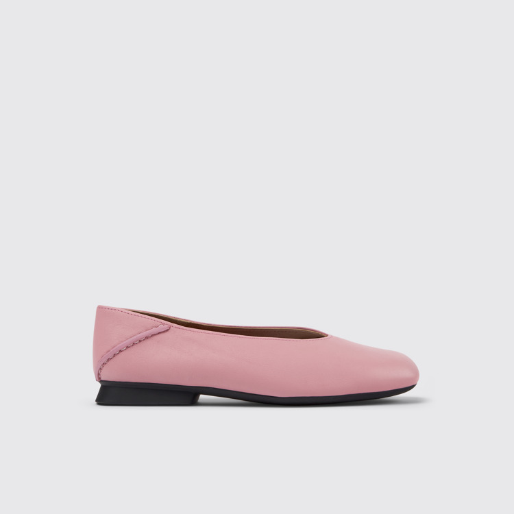 Side view of Casi Myra Pink leather ballerinas for women