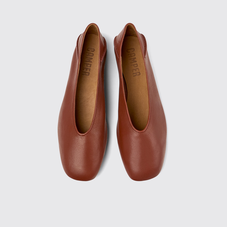 Overhead view of Casi Myra Red leather ballerinas for women