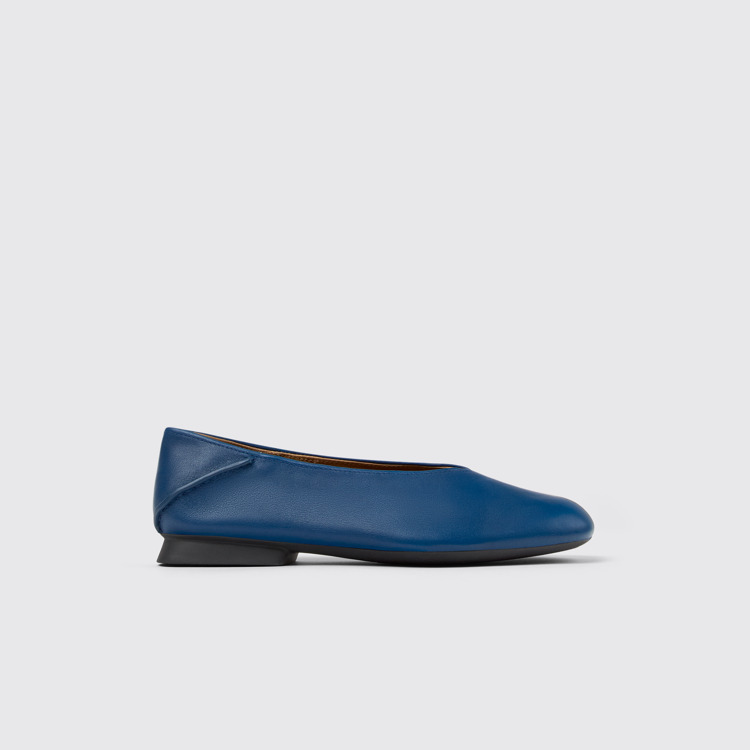 Side view of Casi Myra Blue leather ballerinas for women