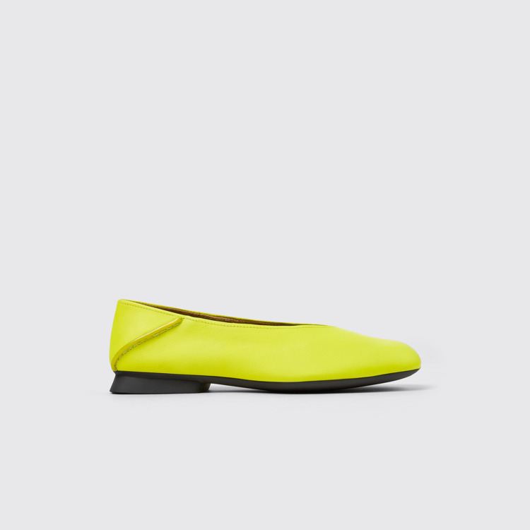 Side view of Casi Myra Yellow leather ballerinas for women