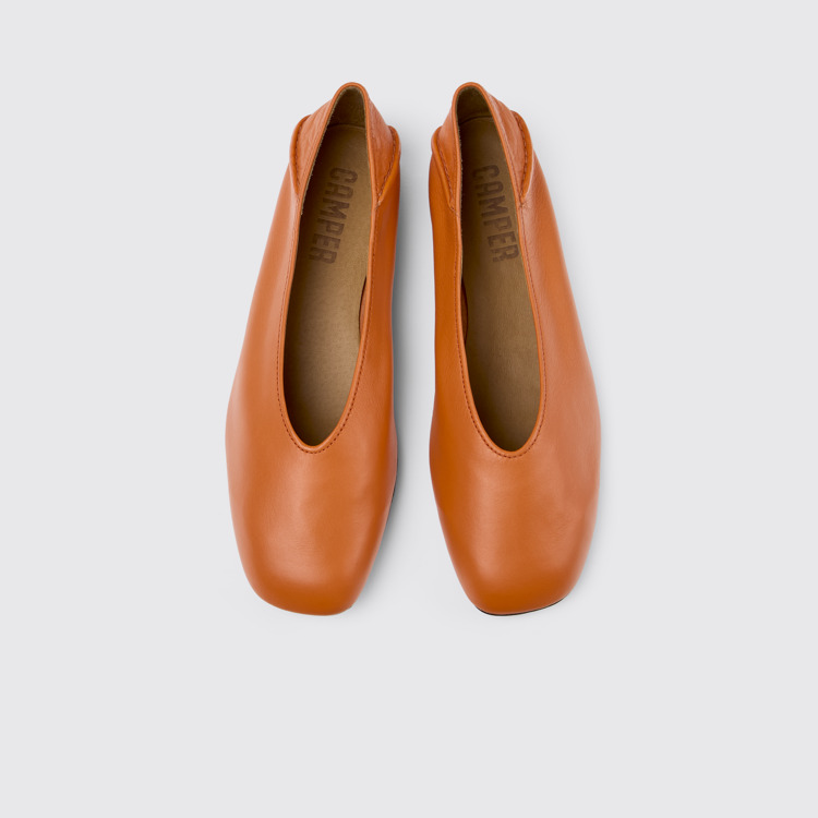 Overhead view of Casi Myra Orange leather ballerinas for women