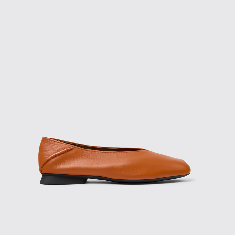 Side view of Casi Myra Orange leather ballerinas for women