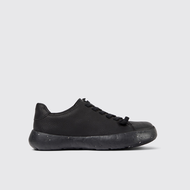 Side view of Peu Stadium Black leather sneakers for women