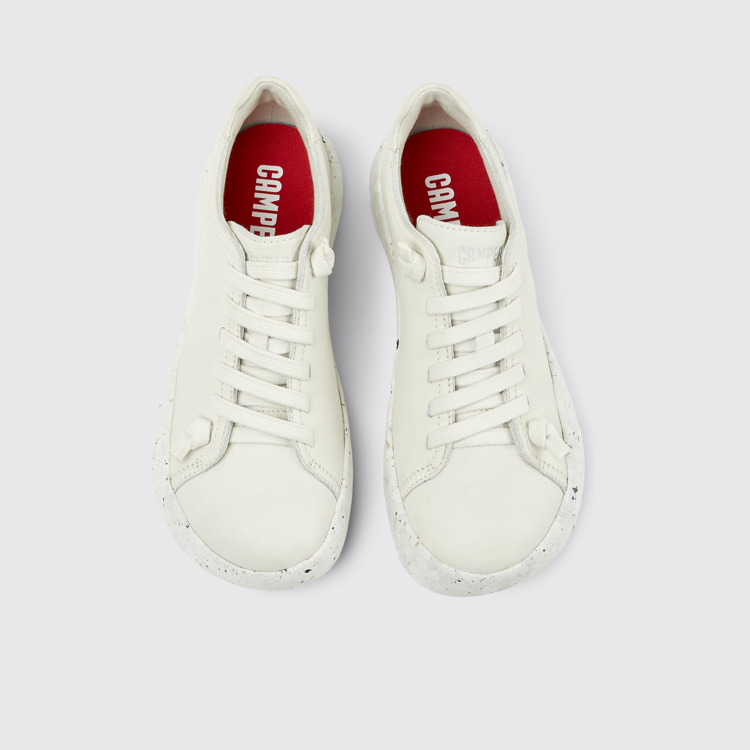 Overhead view of Peu Stadium White non-dyed leather sneakers for women