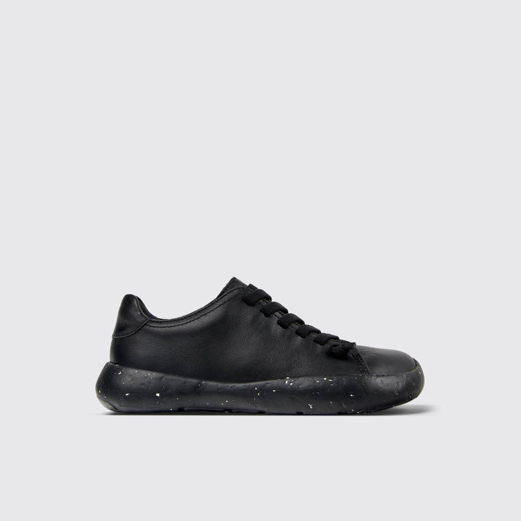 Side view of Peu Stadium Black leather sneakers for women