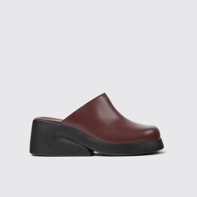 Side view of Kaah Burgundy leather mules for women