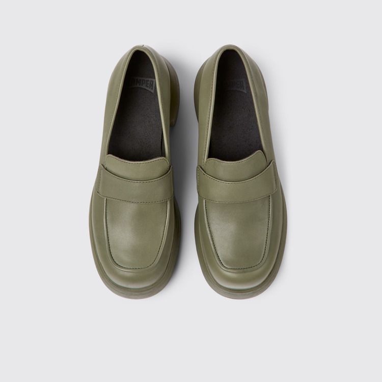 Overhead view of Thelma Green leather shoes for women