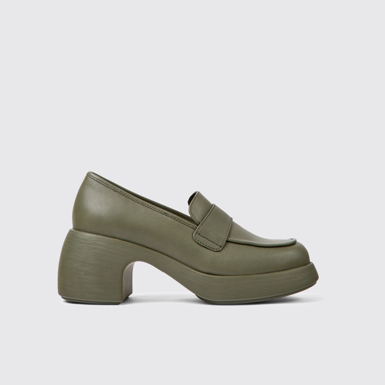 Side view of Thelma Green leather shoes for women