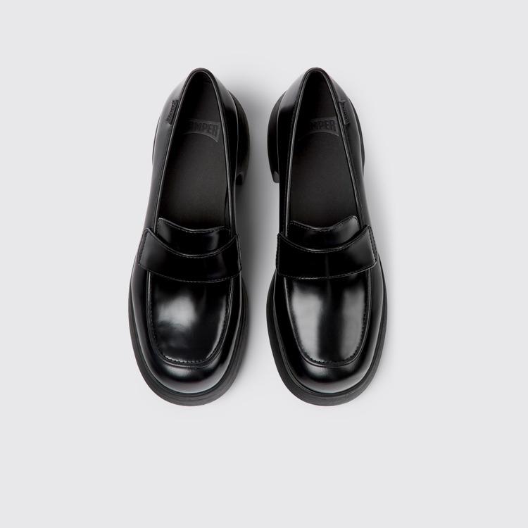 Overhead view of Thelma Black leather shoes for women