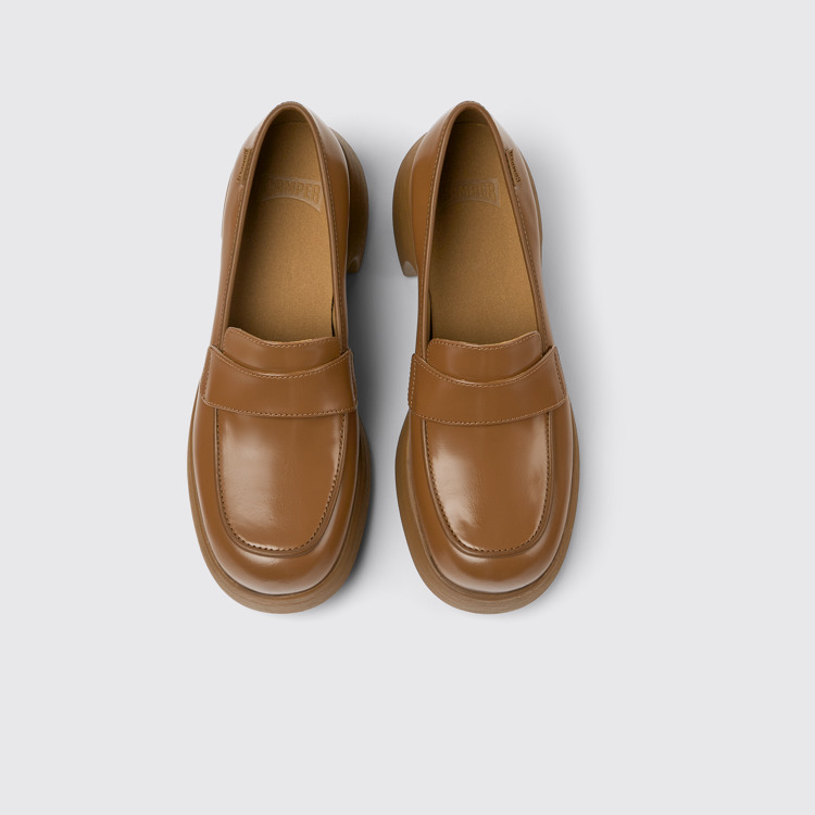 Overhead view of Thelma Brown leather shoes for women