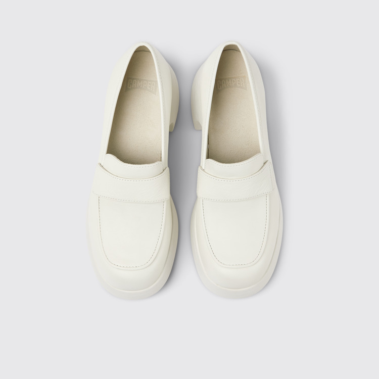 Overhead view of Thelma White leather shoes for women