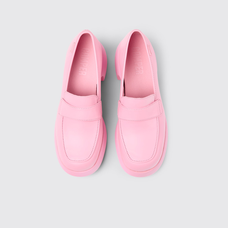 Overhead view of Thelma Pink Leather Loafer for Women